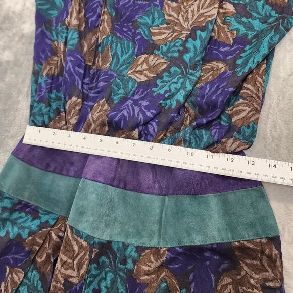 Vintage Patty O'Neil Dress Womens 8 Green Purple Floral Leaves Rayon Suede - Picture 9 of 11